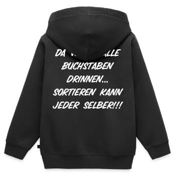 Alle Buchstaben drinnen - Kinder Premium Organic Zip Hoodie - Schwarz - Hinten - AI Model Kid Male (0cm)
