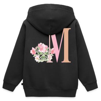 Buchstabe M mit Blumen - Kinder Premium Organic Zip Hoodie - Schwarz - Hinten - AI Model Kid Male (0cm)