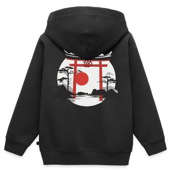 Rotes Torri Tor - Kinder Premium Organic Zip Hoodie - Schwarz - Hinten - AI Model Kid Male (0cm)