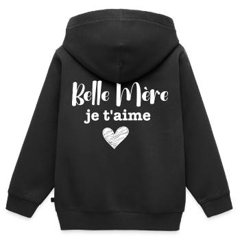 ma belle mère je t'aime - Sweat Premium à capuche zippé enfant bio - noir - Dos - AI Model Kid Male (0cm)