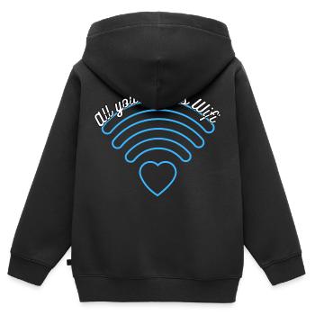 Wifi - Kinder Premium Organic Zip Hoodie - Schwarz - Hinten - AI Model Kid Male (0cm)