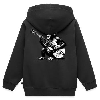 Guitare | Orchestre de singes Street Art Banksy Style - Sweat Premium à capuche zippé enfant bio - noir - Dos - AI Model Kid Male (0cm)