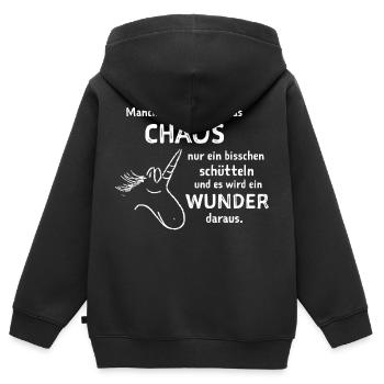 lustiger Spruch witzige Sprüche Chaos schütteln 2 - Kinder Premium Organic Zip Hoodie - Schwarz - Hinten - AI Model Kid Male (0cm)