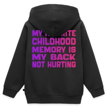 Meine liebste Kindheitserinnerung ist mein schmerzender Rücken - Kinder Premium Organic Zip Hoodie - Schwarz - Hinten - AI Model Kid Male (0cm)