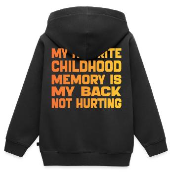 Meine liebste Kindheitserinnerung ist mein schmerzender Rücken - Kinder Premium Organic Zip Hoodie - Schwarz - Hinten - AI Model Kid Male (0cm)