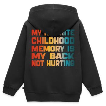 Meine liebste Kindheitserinnerung ist mein schmerzender Rücken - Kinder Premium Organic Zip Hoodie - Schwarz - Hinten - AI Model Kid Male (0cm)