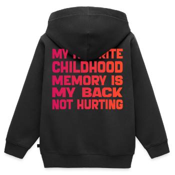 Meine liebste Kindheitserinnerung ist mein schmerzender Rücken - Kinder Premium Organic Zip Hoodie - Schwarz - Hinten - AI Model Kid Male (0cm)