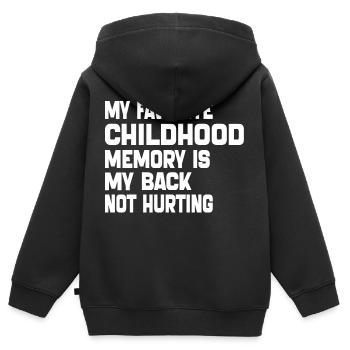 Meine liebste Kindheitserinnerung ist mein schmerzender Rücken - Kinder Premium Organic Zip Hoodie - Schwarz - Hinten - AI Model Kid Male (0cm)