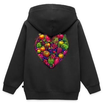 Früchteherz, Früchte, Äpfel, Birnen, Beeren - Kinder Premium Organic Zip Hoodie - Schwarz - Hinten - AI Model Kid Male (0cm)