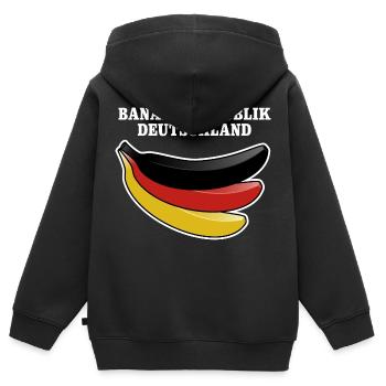 Bananenrepublik Deutschland Satire - Kinder Premium Organic Zip Hoodie - Schwarz - Hinten - AI Model Kid Male (0cm)