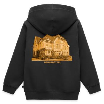 Hôtel de ville de Brunsbüttel, Schleswig-Holstein, Elbe - Sweat Premium à capuche zippé enfant bio - noir - Dos - AI Model Kid Male (0cm)