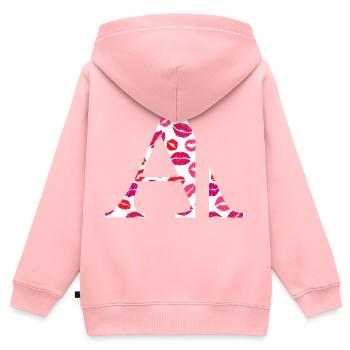 Lettre a bisous - Sweat Premium à capuche zippé enfant bio - rose - Dos - AI Model Kid Female (0cm)