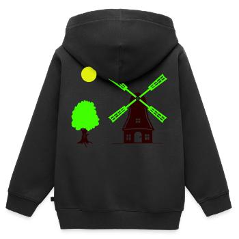 Arbre du moulin à vent - Sweat Premium à capuche zippé enfant bio - noir - Dos - AI Model Kid Male (0cm)
