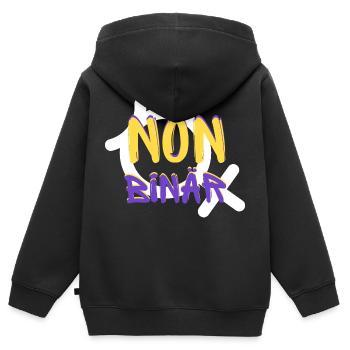 Identité NON BINAIRE - Sweat Premium à capuche zippé enfant bio - noir - Dos - AI Model Kid Male (0cm)