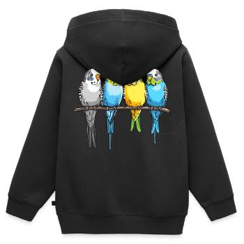 Wellensittich, Wellensittiche auf einer Stange - Kinder Premium Organic Zip Hoodie - Schwarz - Hinten - AI Model Kid Male (0cm)