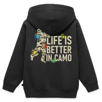 La vie est meilleure dans Camo Tactical Player Paintball - Sweat Premium à capuche zippé enfant bio - noir - Dos - AI Model Kid Male (0cm)
