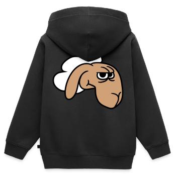 Le mouton a l’air sceptique, critique, regards suspicieux - Sweat Premium à capuche zippé enfant bio - noir - Dos - AI Model Kid Male (0cm)
