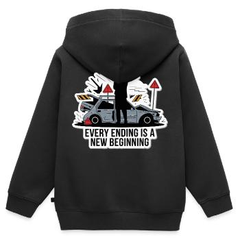 JEDES ENDE IST EIN NEUANFANG - Kinder Premium Organic Zip Hoodie - Schwarz - Hinten - AI Model Kid Male (0cm)