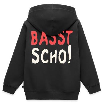 Basst scho rot baige text - Kinder Premium Organic Zip Hoodie - Schwarz - Hinten - AI Model Kid Male (0cm)