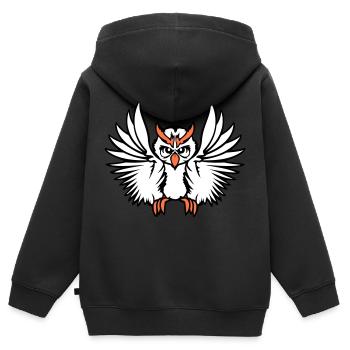 Eule Vogel Uhu Nachtvogel Schleiereule fliegt Cool - Kinder Premium Organic Zip Hoodie - Schwarz - Hinten - AI Model Kid Male (0cm)
