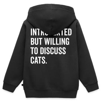 Introvertiert, aber bereit, über Katzen zu diskutieren - Kinder Premium Organic Zip Hoodie - Schwarz - Hinten - AI Model Kid Male (0cm)