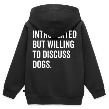 Introvertiert, aber bereit, über Hunde zu diskutieren - Kinder Premium Organic Zip Hoodie - Schwarz - Hinten - AI Model Kid Male (0cm)