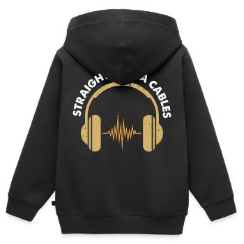 Conception de casque Straight Outta Cables - Sweat Premium à capuche zippé enfant bio - noir - Dos - AI Model Kid Male (0cm)
