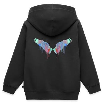 ailes d’ange, ailes, ailes d’ange, coloré, graffiti - Sweat Premium à capuche zippé enfant bio - noir - Dos - AI Model Kid Male (0cm)