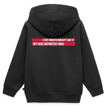 Mon visage le fera certainement - Sweat Premium à capuche zippé enfant bio - noir - Dos - AI Model Kid Male (0cm)