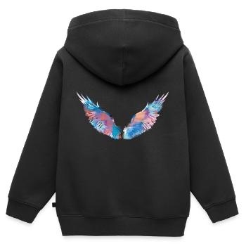 ailes d’ange, ailes, aquarelle, rouge, ailes d’ange - Sweat Premium à capuche zippé enfant bio - noir - Dos - AI Model Kid Male (0cm)
