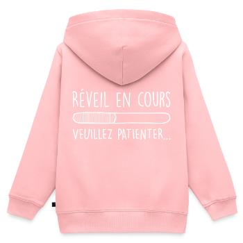 Réveil en cours de chargement Humour - Sweat Premium à capuche zippé enfant bio - rose - Dos - AI Model Kid Female (0cm)