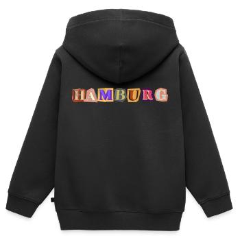 Hambourg : une ville portuaire pleine de charme - Sweat Premium à capuche zippé enfant bio - noir - Dos - AI Model Kid Male (0cm)