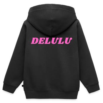 DELULU, Rose - Sweat Premium à capuche zippé enfant bio - noir - Dos - AI Model Kid Male (0cm)