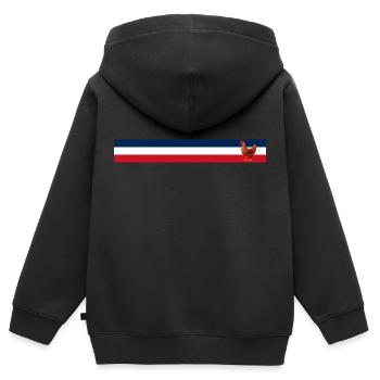 Drapeau français poule - Agriculteur français - Sweat Premium à capuche zippé enfant bio - noir - Dos - AI Model Kid Male (0cm)