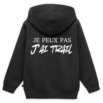 Ich kann nicht, ich habe eine Spur - Kinder Premium Organic Zip Hoodie - Schwarz - Hinten - AI Model Kid Male (0cm)