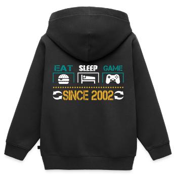 Eat, Sleep, Game, Repeat, Controller, since 2002 - Kinder Premium Organic Zip Hoodie - Schwarz - Hinten - AI Model Kid Male (0cm)