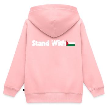 Stand With Palestine - Sweat Premium à capuche zippé enfant bio - rose - Dos - AI Model Kid Female (0cm)