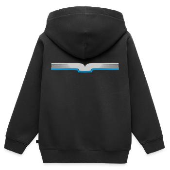 Pages ouvertes du livre ouvert - Sweat Premium à capuche zippé enfant bio - noir - Dos - AI Model Kid Male (0cm)