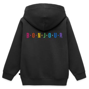 Bonjour - multicolore - LGBT style - Sweat Premium à capuche zippé enfant bio - noir - Dos - AI Model Kid Male (0cm)