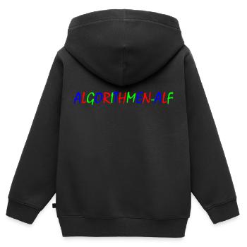 Algorithmen Alf – Bunte Typografie - Kinder Premium Organic Zip Hoodie - Schwarz - Hinten - AI Model Kid Male (0cm)