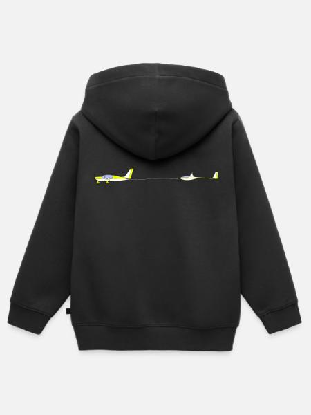 Avión remolcando planeador de aviones a motor - Sudadera Premium con capucha y cremallera infantil orgánica - negro