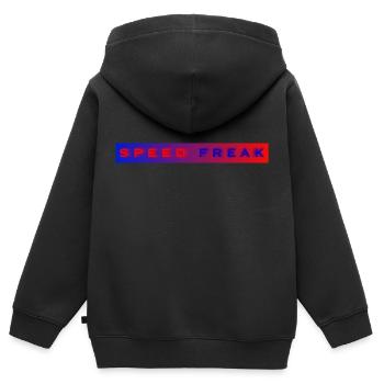Speed Freak avec fond bleu rouge - Sweat Premium à capuche zippé enfant bio - noir - Dos - AI Model Kid Male (0cm)