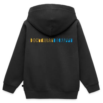 Ne vous dépêchez pas d’être heureux - Sweat Premium à capuche zippé enfant bio - noir - Dos - AI Model Kid Male (0cm)