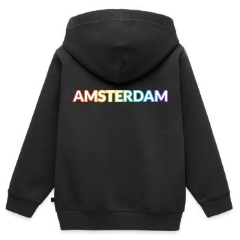 Schwuler Amsterdamer Regenbogen - Kinder Premium Organic Zip Hoodie - Schwarz - Hinten - AI Model Kid Male (0cm)