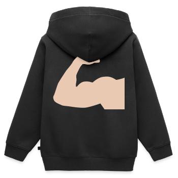 Arm 1 - Kinder Premium Organic Zip Hoodie - Schwarz - Hinten - AI Model Kid Male (0cm)