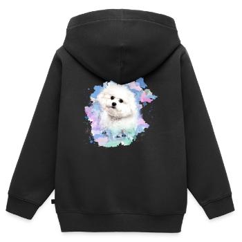 bichon frisé, malteser, dog, watercolour, watercolour - Kids Premium Organic Zip-up Hoodie - black - Back - AI Model Kid Male (0cm)