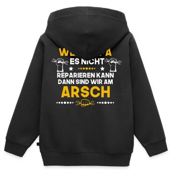 Wenn Opa es nicht reparieren kann - Kinder Premium Organic Zip Hoodie - Schwarz - Hinten - AI Model Kid Male (0cm)