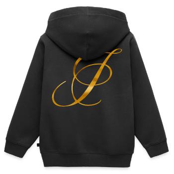 Lettre d’or I au design vintage - Sweat Premium à capuche zippé enfant bio - noir - Dos - AI Model Kid Male (0cm)