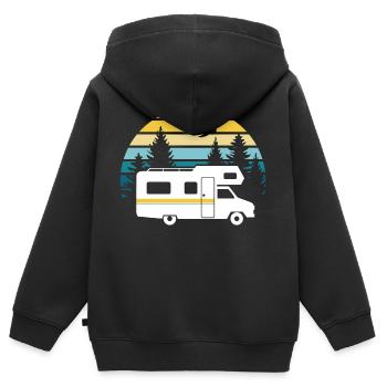 Camping-car dans la nature Camping Camping Caravane - Sweat Premium à capuche zippé enfant bio - noir - Dos - AI Model Kid Male (0cm)
