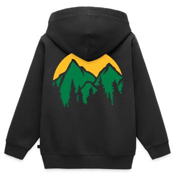 Montagnes Soleil Conifères - Sweat Premium à capuche zippé enfant bio - noir - Dos - AI Model Kid Male (0cm)